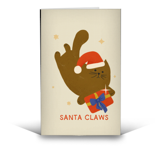 Santa Claws Cute Christmas Cat - funny greeting card by Ania Wieclaw
