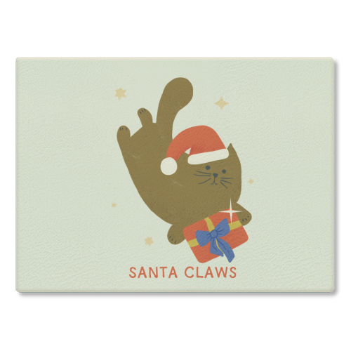 Santa Claws Cute Christmas Cat - glass chopping board by Ania Wieclaw