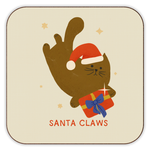 Santa Claws Cute Christmas Cat - personalised beer coaster by Ania Wieclaw