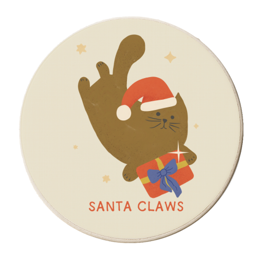 Santa Claws Cute Christmas Cat - personalised beer coaster by Ania Wieclaw