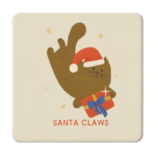 Santa Claws Cute Christmas Cat - personalised beer coaster by Ania Wieclaw