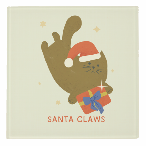 Santa Claws Cute Christmas Cat - personalised beer coaster by Ania Wieclaw