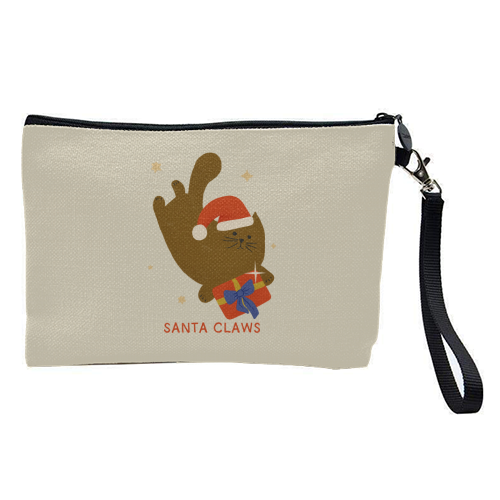 Santa Claws Cute Christmas Cat - pretty makeup bag by Ania Wieclaw