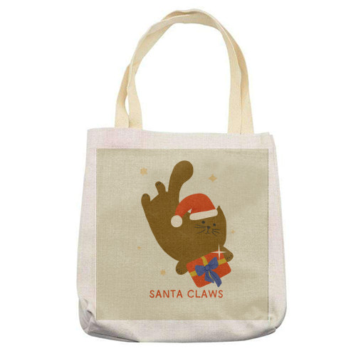 Santa Claws Cute Christmas Cat - printed canvas tote bag by Ania Wieclaw