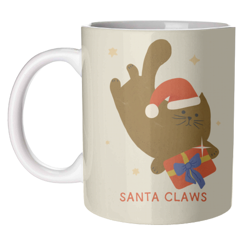 Santa Claws Cute Christmas Cat - unique mug by Ania Wieclaw