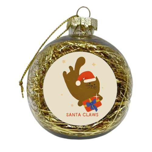 Santa Claws Cute Christmas Cat - xmas bauble by Ania Wieclaw
