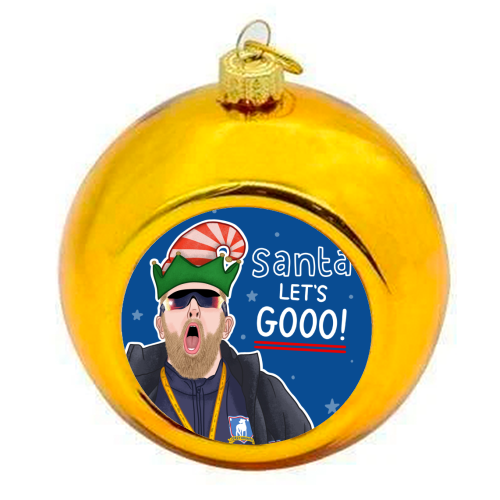 Santa lets gooo - colourful christmas bauble by Loren Grosvenor