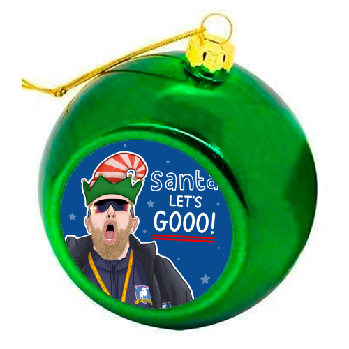 Santa lets gooo - colourful christmas bauble by Loren Grosvenor