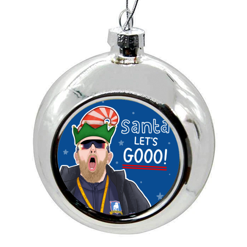 Santa lets gooo - colourful christmas bauble by Loren Grosvenor