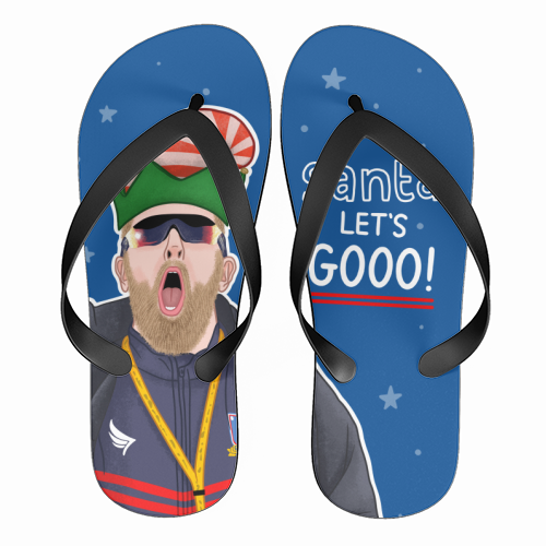 Santa lets gooo - funny flip flops by Loren Grosvenor
