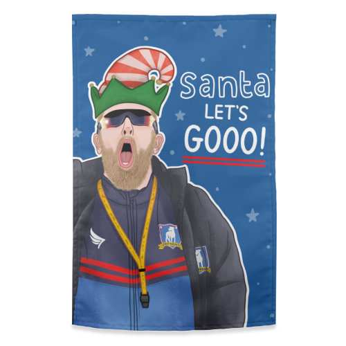 Santa lets gooo - funny tea towel by Loren Grosvenor