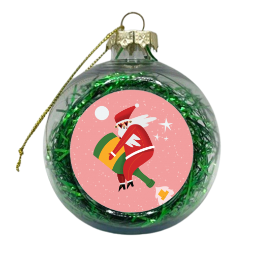 Santa on a bottle of Champagne - xmas bauble by AbiGoLucky
