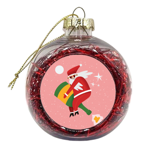 Santa on a bottle of Champagne - xmas bauble by AbiGoLucky
