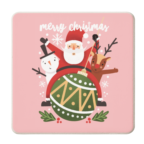Santa, Rudolph and Snowman on a Bauble - personalised beer coaster by AbiGoLucky