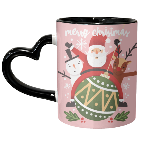 Santa, Rudolph and Snowman on a Bauble - unique mug by AbiGoLucky