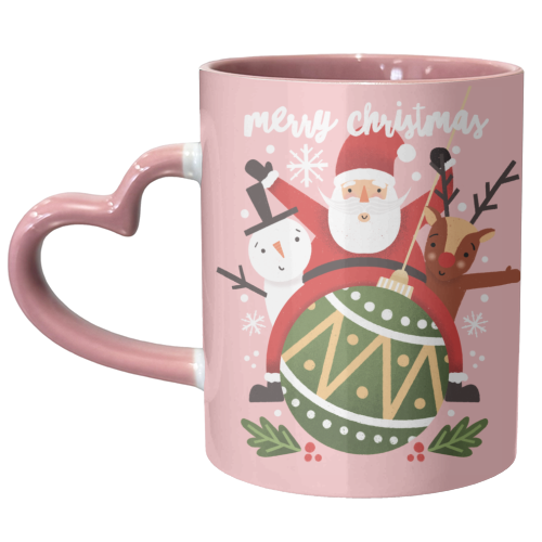 Santa, Rudolph and Snowman on a Bauble - unique mug by AbiGoLucky