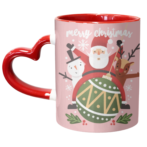 Santa, Rudolph and Snowman on a Bauble - unique mug by AbiGoLucky