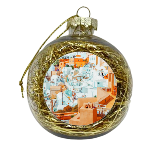 Santorini Vacay - xmas bauble by Uma Prabhakar Gokhale