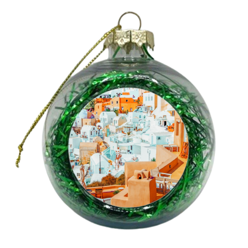 Santorini Vacay - xmas bauble by Uma Prabhakar Gokhale