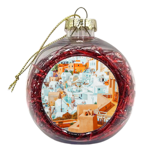Santorini Vacay - xmas bauble by Uma Prabhakar Gokhale