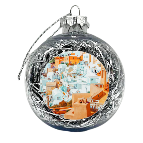 Santorini Vacay - xmas bauble by Uma Prabhakar Gokhale