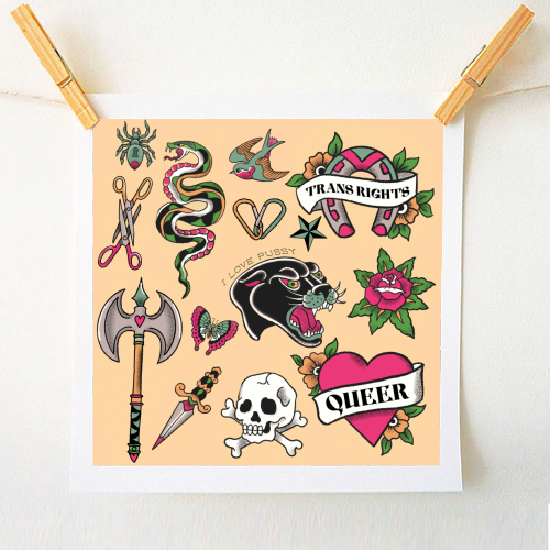 Sapphic Tattoo Flash - A1 - A4 art print by The Queer Store