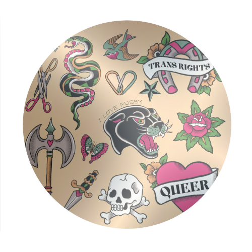 Sapphic Tattoo Flash - Circle Sticker by The Queer Store
