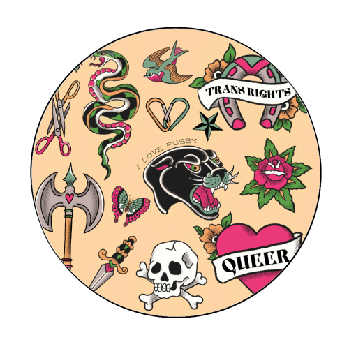 Sapphic Tattoo Flash - Circle Sticker by The Queer Store