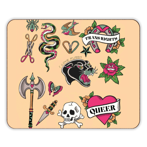 Sapphic Tattoo Flash - designer placemat by The Queer Store