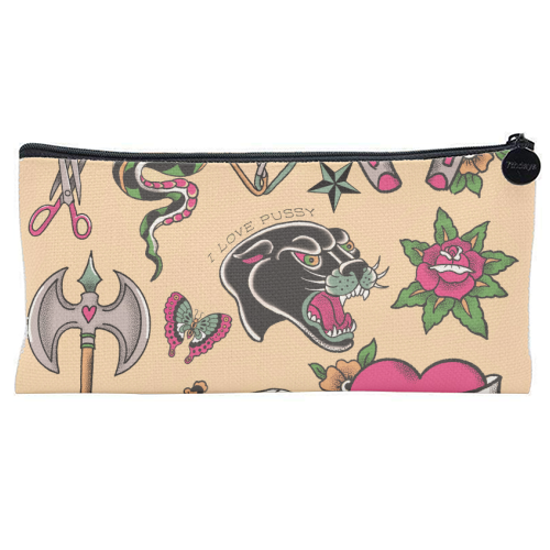 Sapphic Tattoo Flash - flat pencil case by The Queer Store