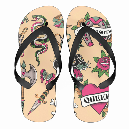 Sapphic Tattoo Flash - funny flip flops by The Queer Store