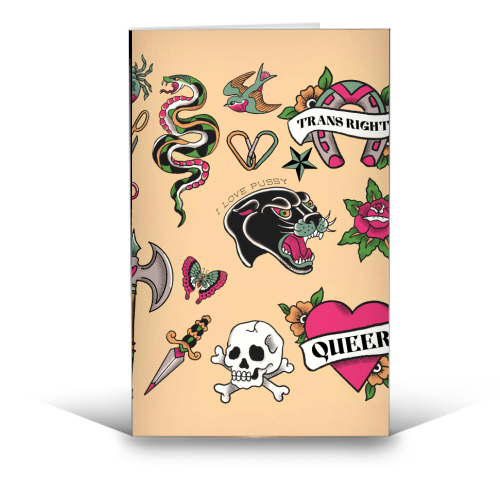 Sapphic Tattoo Flash - funny greeting card by The Queer Store
