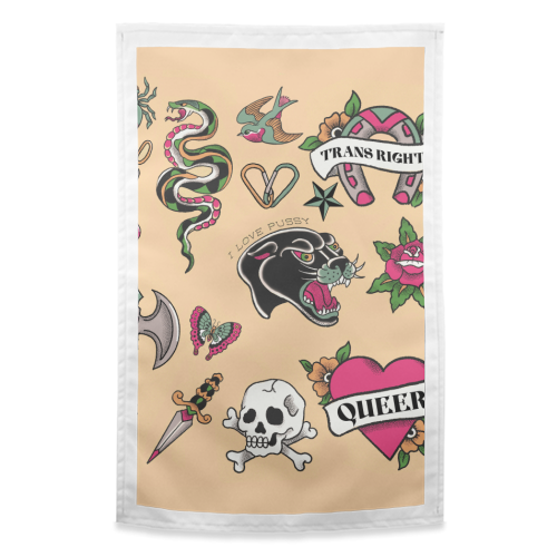 Sapphic Tattoo Flash - funny tea towel by The Queer Store