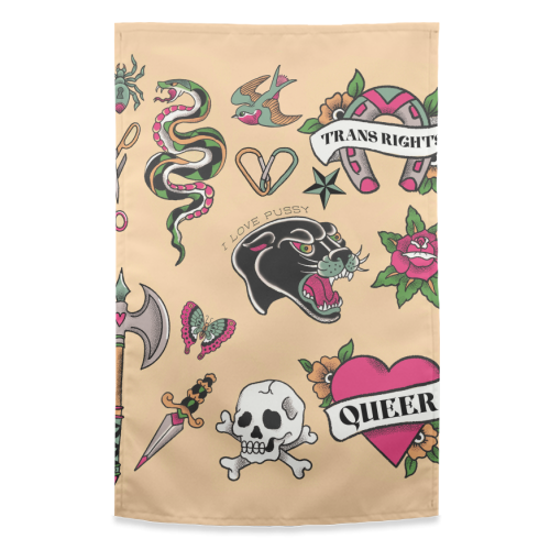 Sapphic Tattoo Flash - funny tea towel by The Queer Store