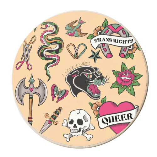 Sapphic Tattoo Flash - personalised beer coaster by The Queer Store