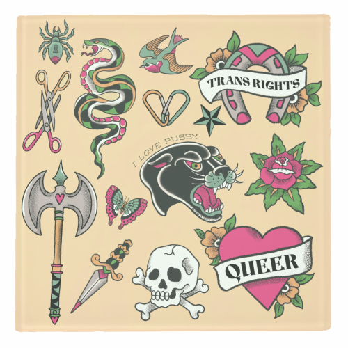 Sapphic Tattoo Flash - personalised beer coaster by The Queer Store