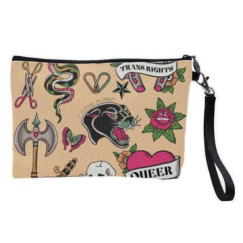 Sapphic Tattoo Flash - pretty makeup bag by The Queer Store