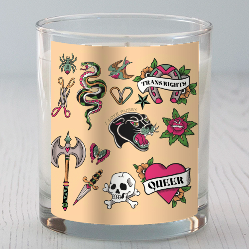 Sapphic Tattoo Flash - scented candle by The Queer Store