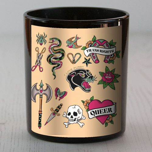 Sapphic Tattoo Flash - scented candle by The Queer Store