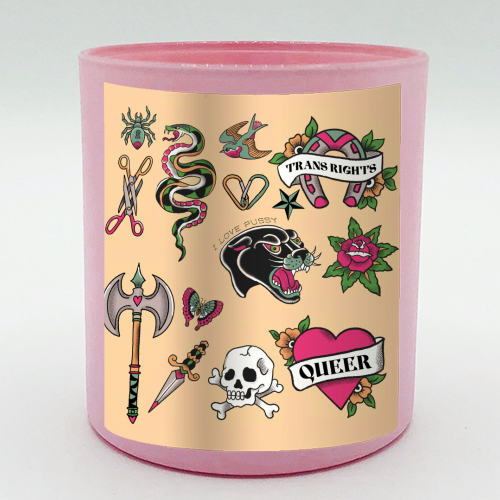 Sapphic Tattoo Flash - scented candle by The Queer Store