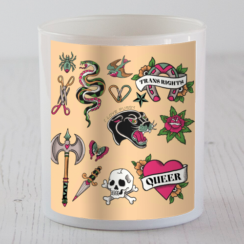 Sapphic Tattoo Flash - scented candle by The Queer Store