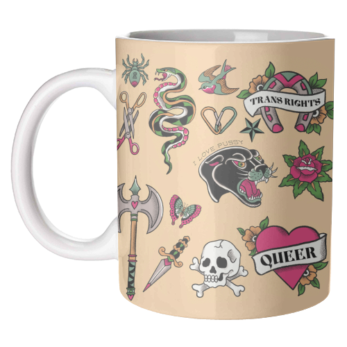 Sapphic Tattoo Flash - unique mug by The Queer Store