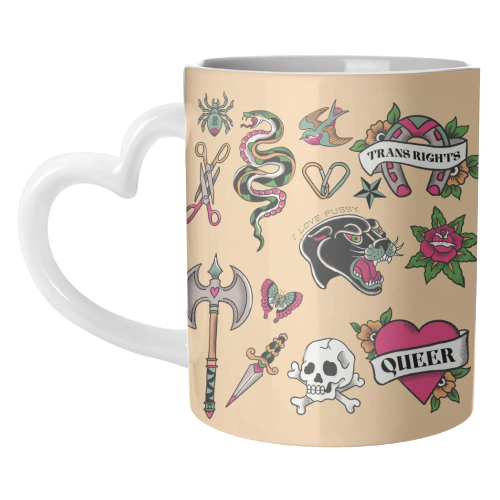 Sapphic Tattoo Flash - unique mug by The Queer Store