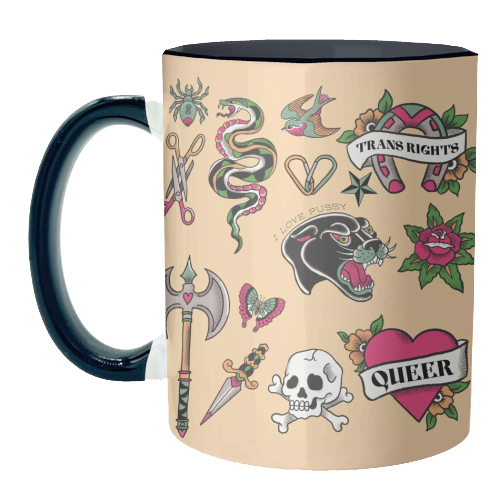 Sapphic Tattoo Flash - unique mug by The Queer Store