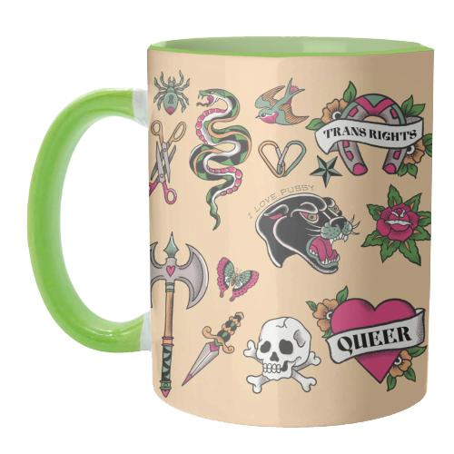 Sapphic Tattoo Flash - unique mug by The Queer Store