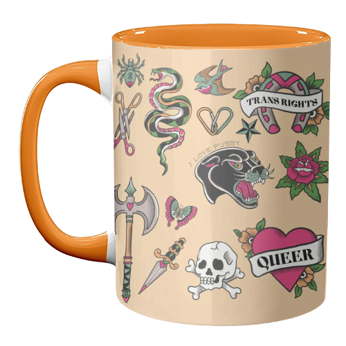 Sapphic Tattoo Flash - unique mug by The Queer Store