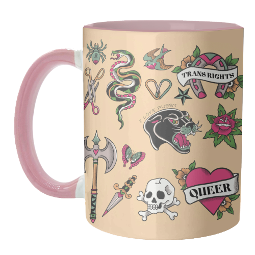 Sapphic Tattoo Flash - unique mug by The Queer Store