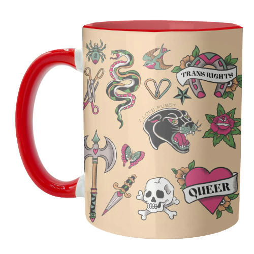 Sapphic Tattoo Flash - unique mug by The Queer Store