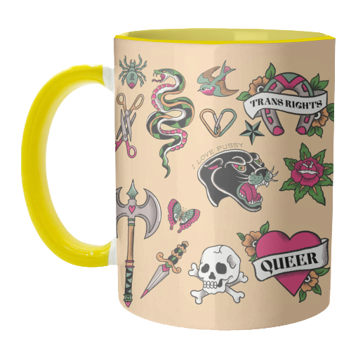 Sapphic Tattoo Flash - unique mug by The Queer Store