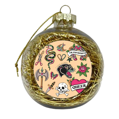 Sapphic Tattoo Flash - xmas bauble by The Queer Store